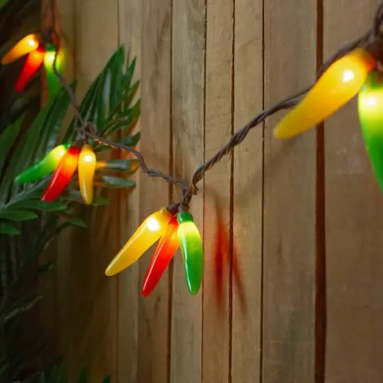 36ct. Orange, Yellow & Green Chili Pepper Cluster String Lights Set {3}