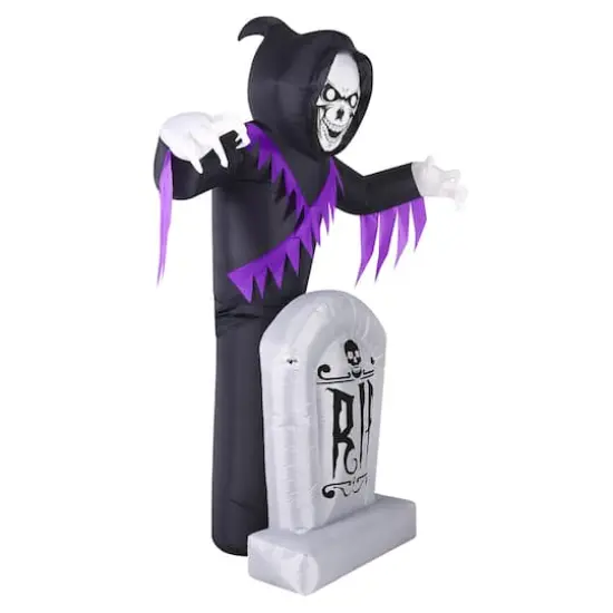 8ft. Inflatable Halloween Reaper Behind Tombstone {3}