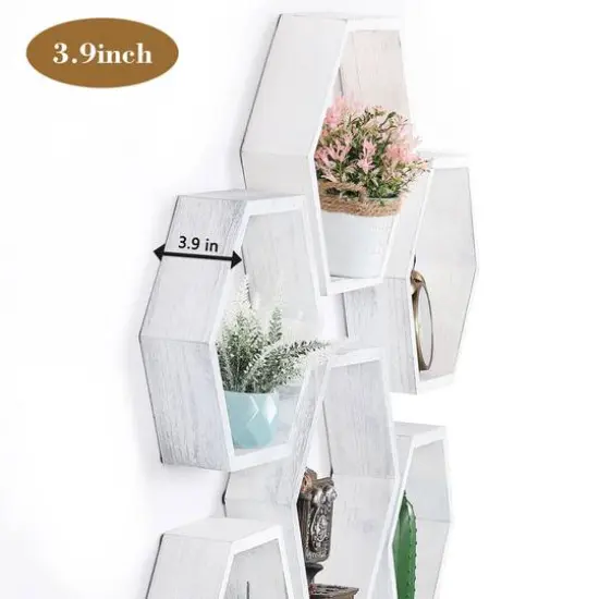 NEX&trade; LIANTRAL Hexagon Floating Wood Shelves Set {4}