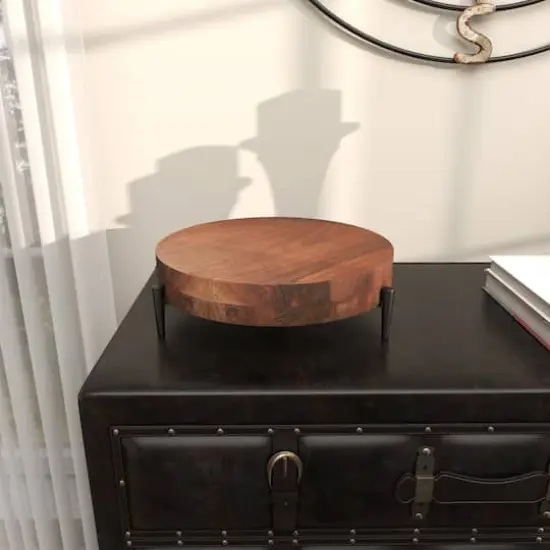 12" Brown Wood Tray with Black Metal Legs {11}