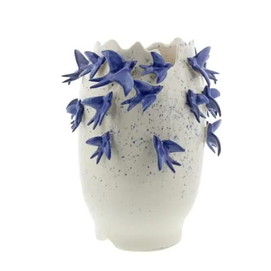 White Ceramic Coastal Vase, 12" x 9" x 9" {3}