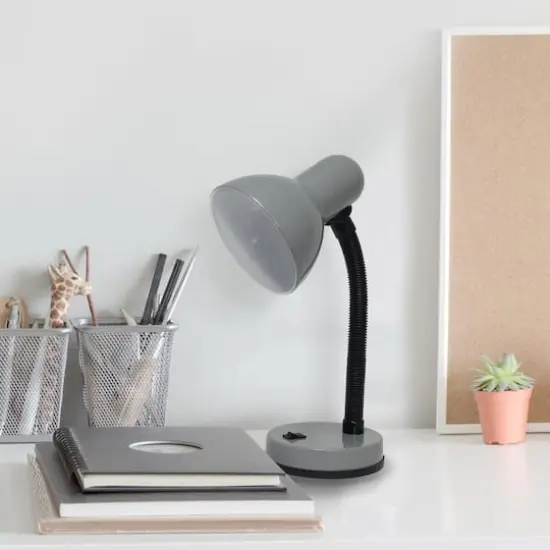 Simple Designs 14.5" Basic Metal Desk Lamp with Flexible Hose Neck Gray {5}