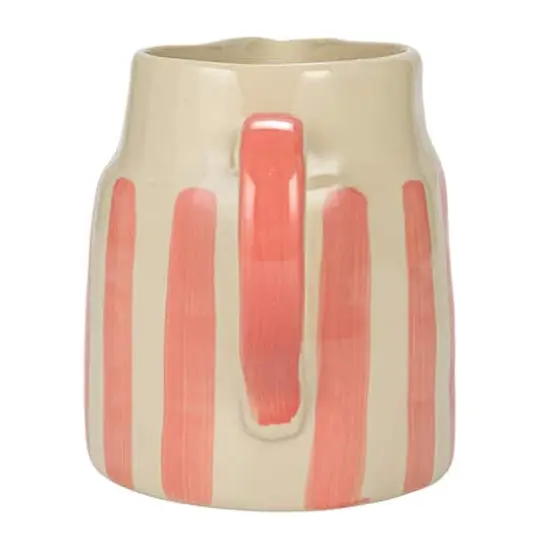 Hello Honey&reg; 9" Hand-Painted Wax Relief Pink Sriped Stoneware Pitcher {9}