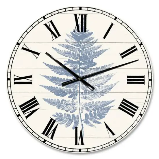 Designart 'Blue Fern Print On Wood I Traditional Wall Clock {1}
