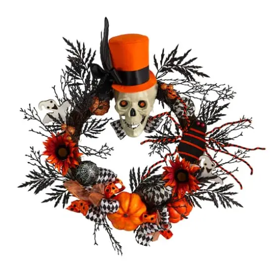 30" Spider & Skull with Top Hat Halloween Wreath {1}