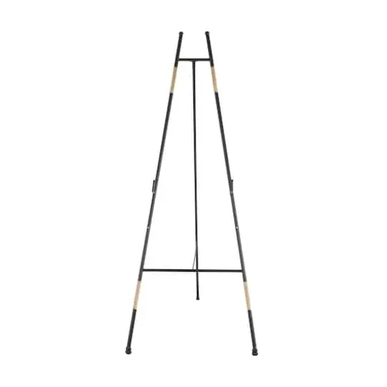 53.5" Black Metal Slim Foldable 2-Tier Easel with Wrapped Rattan Accents {5}