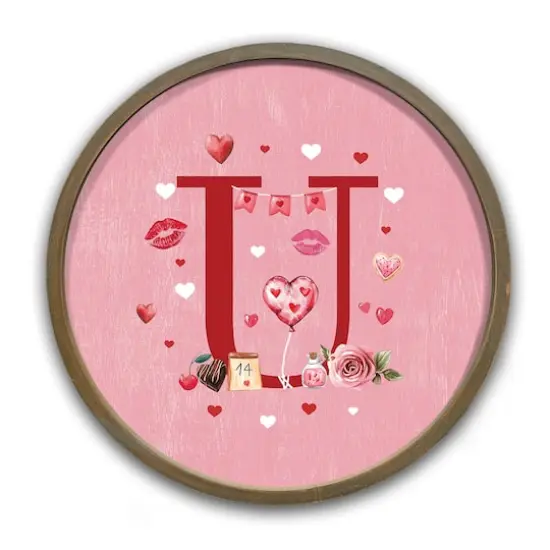 Valentine Things Monogram Round Brown Framed Print U {1}