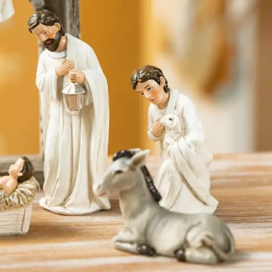 Glitzhome&reg; 11 Piece Ivory Nativity Figurine Set {6}