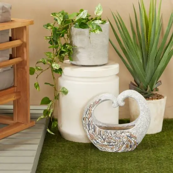Gray Fiberglass Planter with Stone Mosaic Design {8}