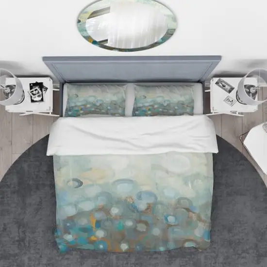 Designart 'Blue and Bronze Dots on Glass II' Geometric Bedding Set - Duvet Cover & Shams {5}