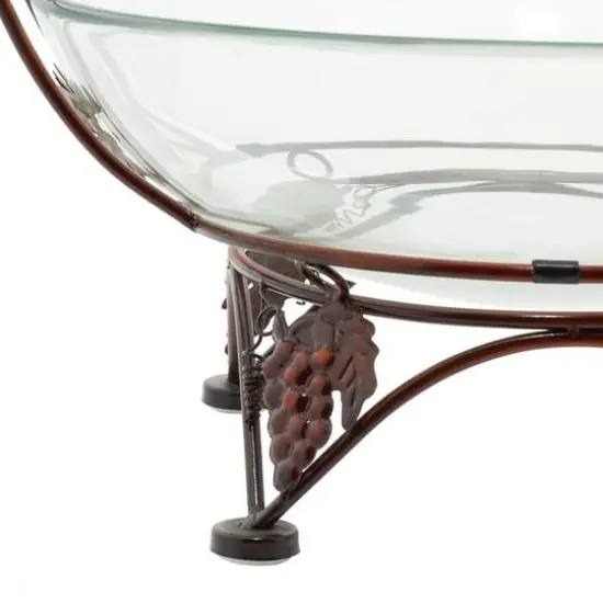 19" Clear Tempered Glass Kitchen Serving Bowl with Copper Metal Grapes Base {8}
