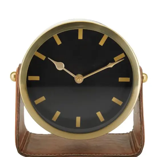 Stainless Steel Clock with Leather Stand Gold {5}