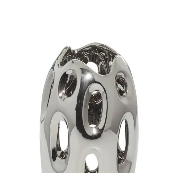 Silver Ceramic Contemporary Vase, 16" x 6" x 6" {5}