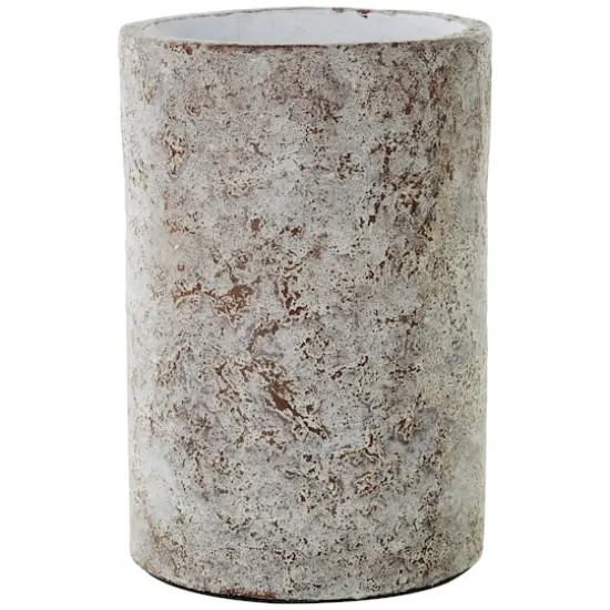 12" Brown Ceramic Wide Textured Vase {3}