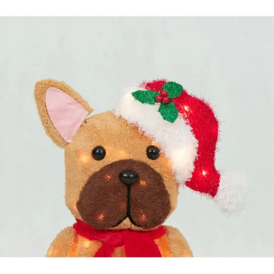 22" Plush Sitting Bulldog Sculpture with Hat {5}