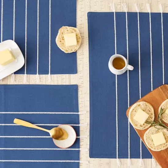 DII&reg; Stripe Tassel Placemats, 4ct. Navy/Off-White {7}