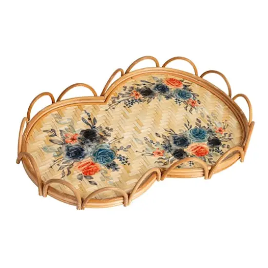 Hello Honey&reg; 23.5" Floral Fantasy Rattan & Bamboo Tray {1}