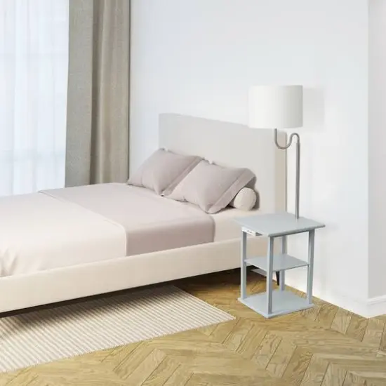Simple Designs 57" 2 Tier Floor Lamp with USB & Outlet Gray {6}