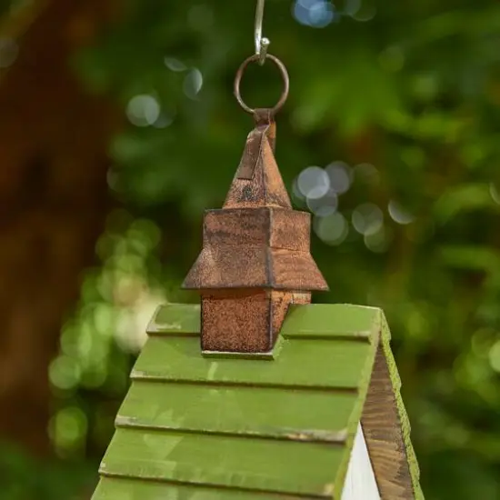 Glitzhome&reg; 15.75" White & Green Distressed Wood Birdhouse {6}