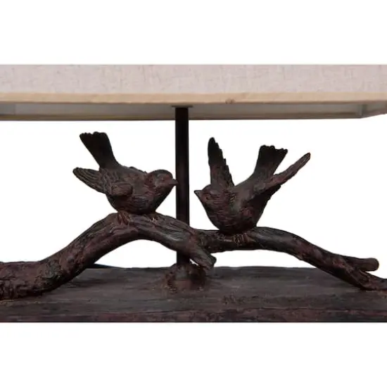 Hello Honey&reg; 12.2" Rustic Birds-On-Branch Lamp with Rectangle Flax Shade {5}