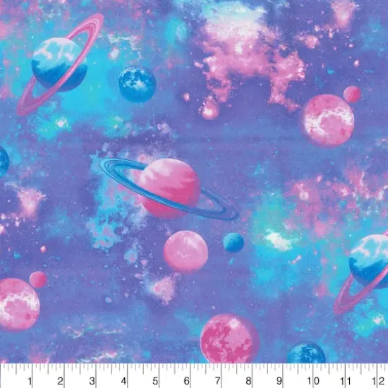 Fabric Traditions Pastel Planets Glitter Cotton Fabric {3}