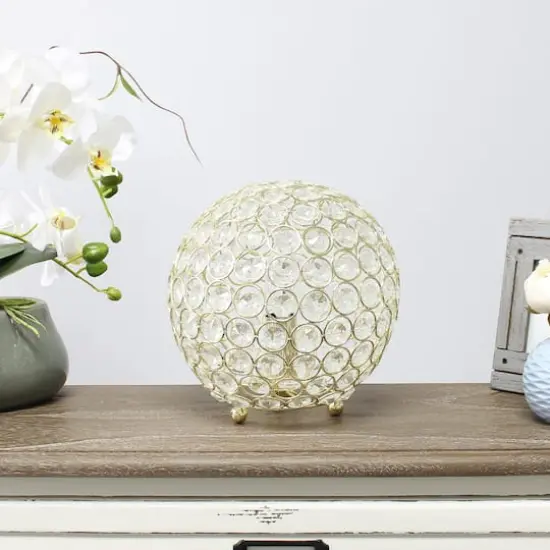 Lalia Home 8" Medium Metal Crystal Round Orb Table Lamp Gold {6}