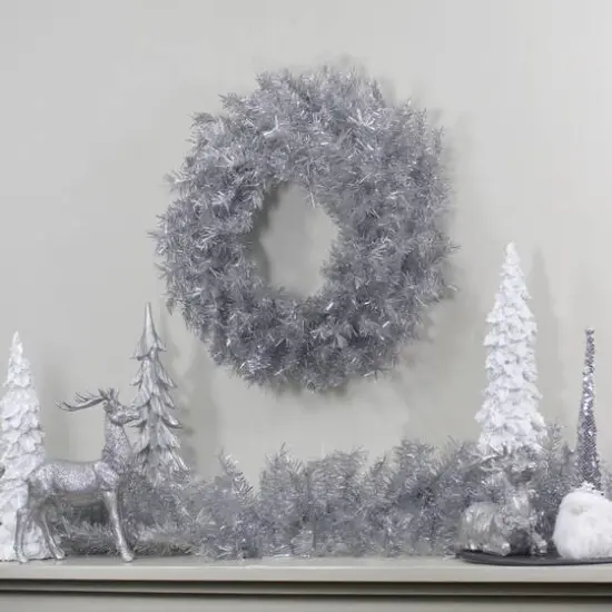 9ft. Silver Artificial Christmas Tinsel Garland {3}
