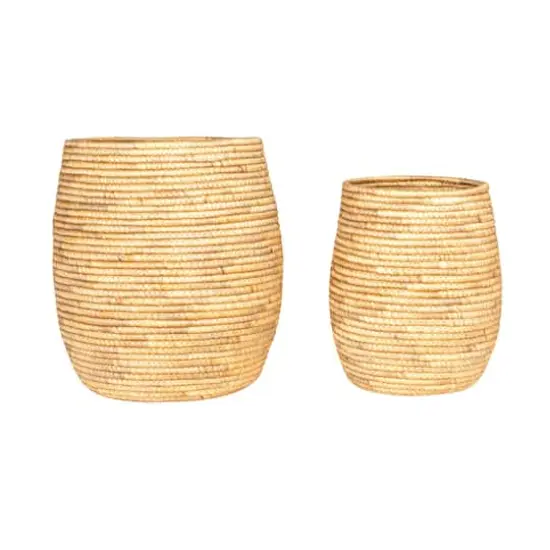 Hello Honey® Natural Handwoven Round Water Hyacinth Nesting Basket Set {5}