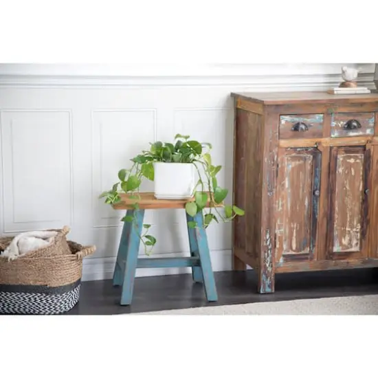 18" Blue Mahogany Farmhouse Stool {6}