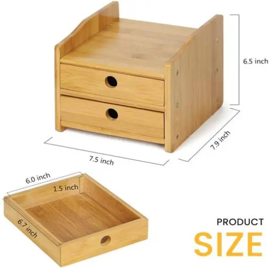 NEX&trade; Bamboo Countertop Storage Shelf with 2 Drawers {3}