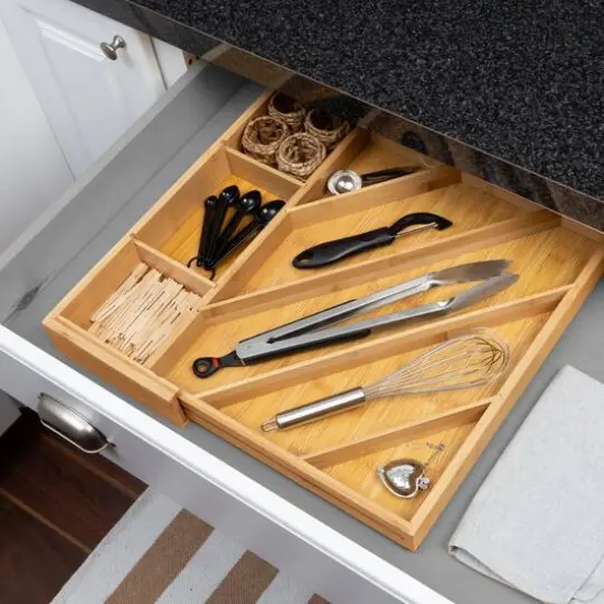Honey Can Do 8-Compartment Bamboo Diagonal Drawer Organizer {3}