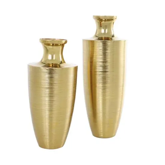 Gold Aluminum Brushed Textured Vase Set {3}