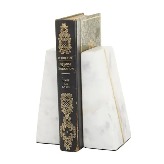 CosmoLiving by Cosmopolitan White Marble Glam Bookends, 6" x 3" x 2" {4}