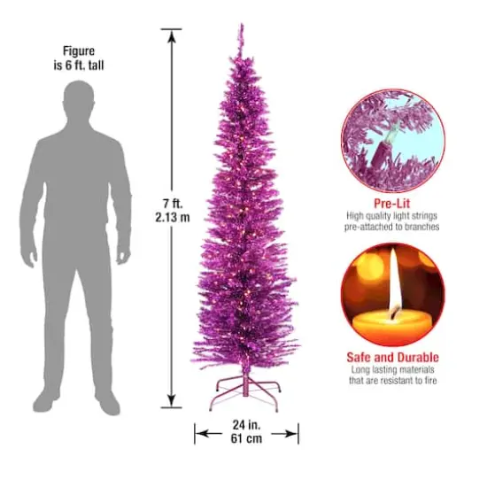 7ft. Pre-Lit Pink Tinsel Artificial Christmas Tree {5}