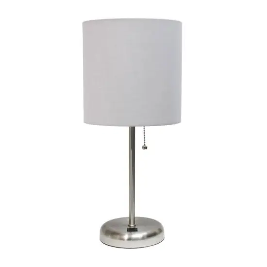 Creekwood Home 19.5" Oslo USB Port Table Lamp Brushed Steel/Gray Shade {1}