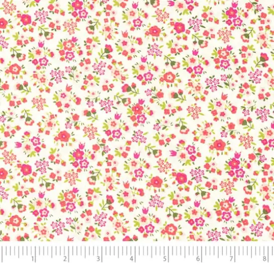 SINGER Small Pink Flowers on White Cotton Fabric {1}