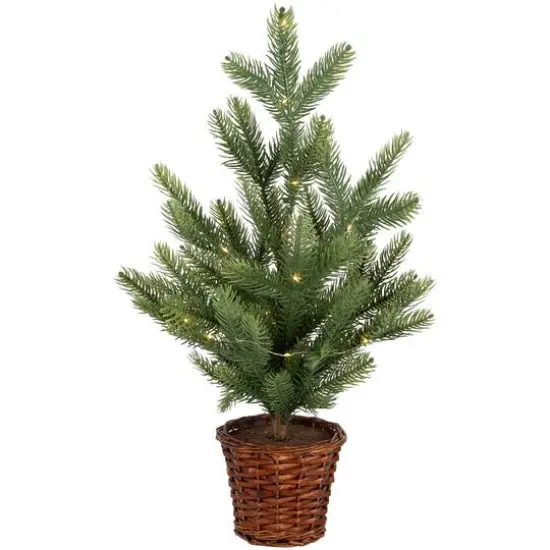 20" Pre-Lit Artificial Pine Christmas Tree with Basket, Warm White LED Lights {1}