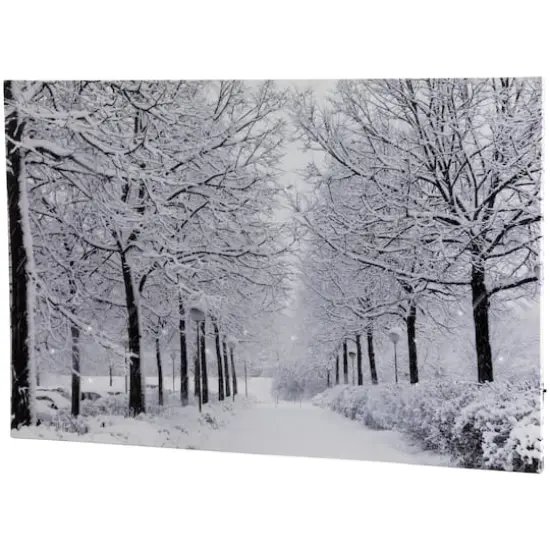 Fiber Optic Lighted Snowfall Winter Lane Christmas Canvas Wall Art {4}