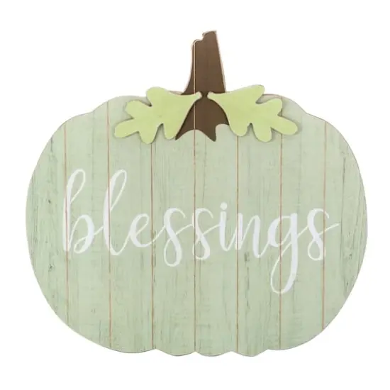Green Wooden Blessings Pumpkin Hanging Wall Sign {1}