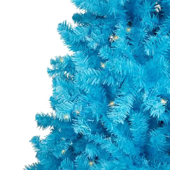 7ft. Pre-Lit Medium Sky Blue Pine Artificial Christmas Tree, Clear Lights {3}