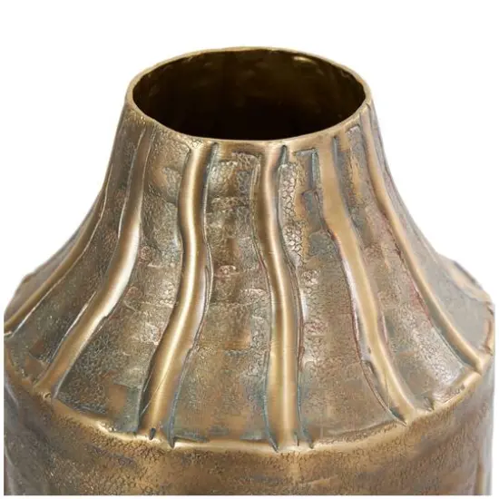 17" Brass Metal Snakeskin Inspired Vase with Dimensional Wavy Accents {6}