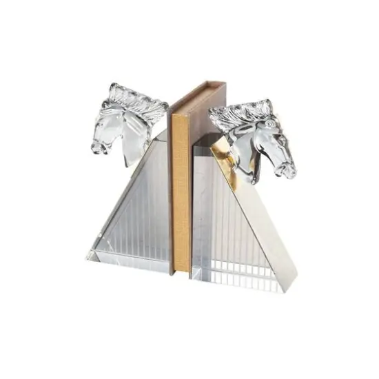 9" Clear Glass Horse Head Decorative Bookends with Pyramid Bases, 2ct. {7}