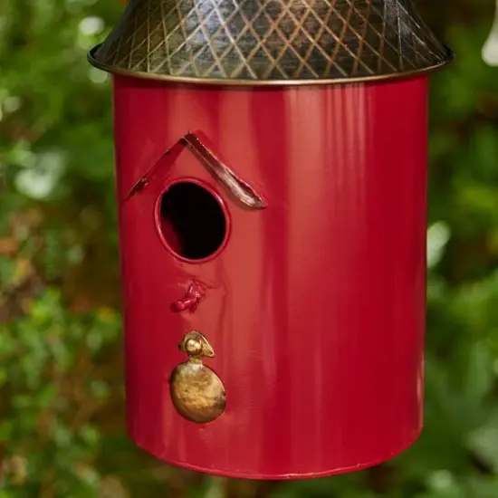 Glitzhome&reg; 24" Retro Red Metal Bell Roof Birdhouse {8}