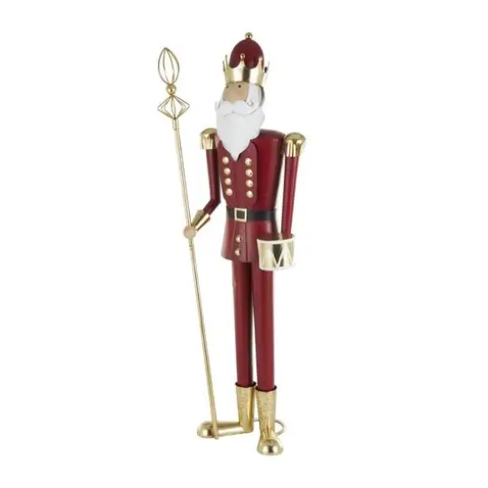 52.5" Red Standing Nutcracker with Drum Metal Sculpture {4}