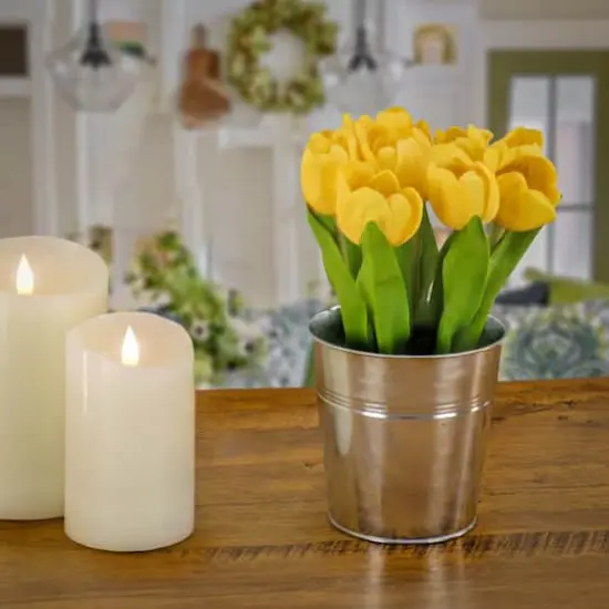 9" Tulip Bouquet in Metal Pot Yellow {4}