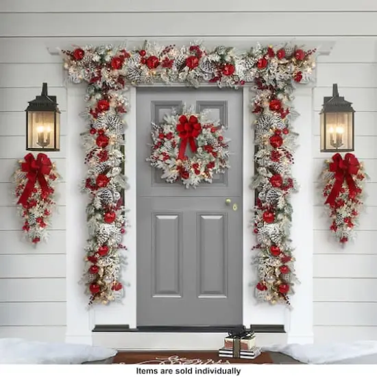 28" Battery-Operated Pre-Lit Flocked Decorated Artificial Swag {3}