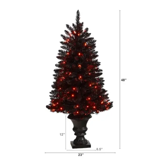4ft. Black Artificial Halloween Tree in Urn, Orange LED Lights {3}