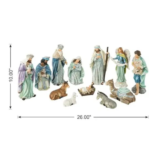 Glitzhome&reg; 12 Piece Deluxe Blue Nativity Figurine Set {9}