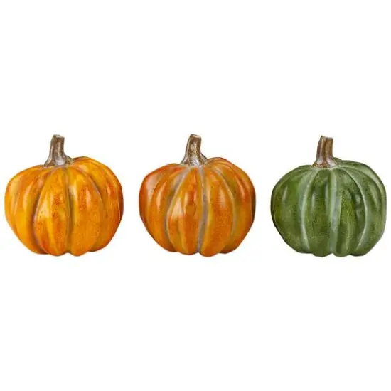 3" Orange & Green Boxed Pumpkin D&eacute;cor Set {4}