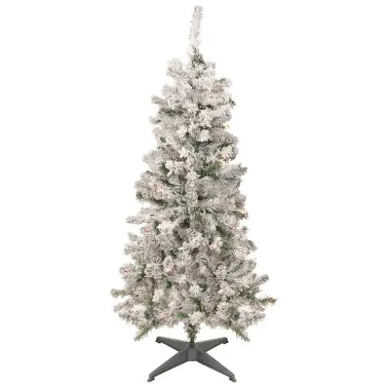 4.5ft. Pre-Lit Flocked Pine Medium Artificial Christmas Tree, Multicolor Lights {1}